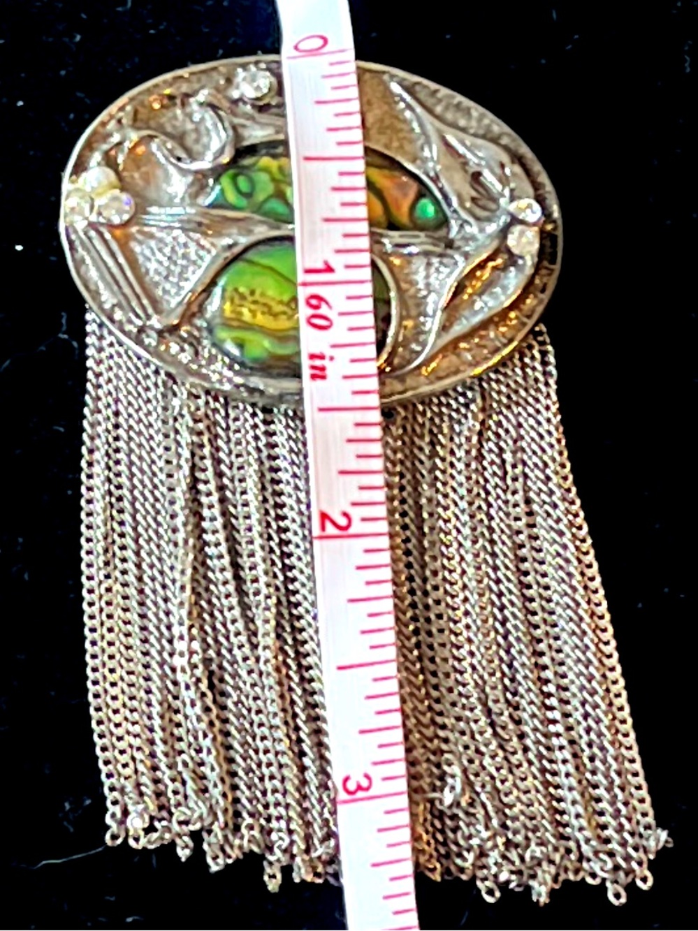 Vintage Marena Germany Attributed Abalone Waterfall Fringe Brooch Pin Tasse - Picture 6 of 7